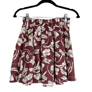 Pull & Bear Burgundy & White Floral Mini Flare Skirt Size Small